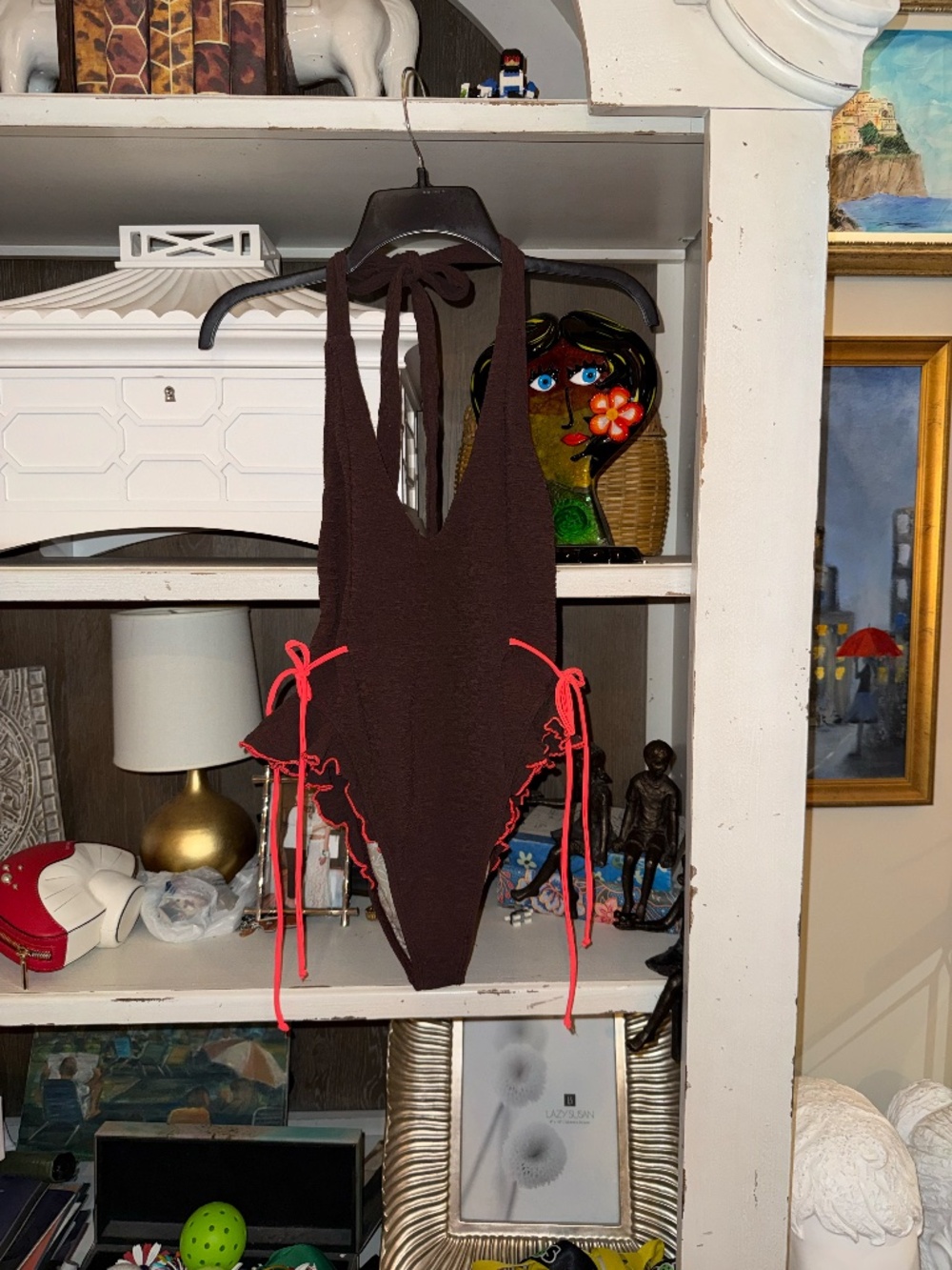 Free People free-est Large L Lyra plunge one piece swimsuit halter Puce - Picture 5 of 8